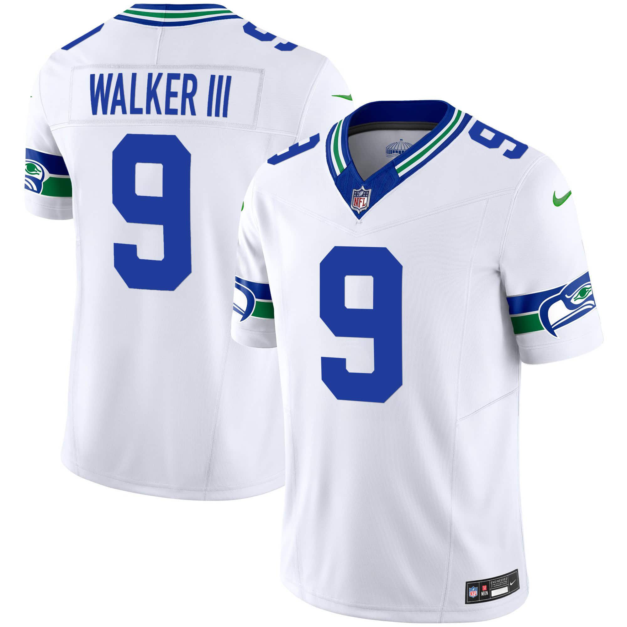 Men Seattle Seahawks 9 Walker iii White 2024 Nike Throwback Vapor Limited NFL Jersey